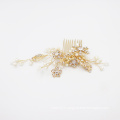 Wholesale handmade  hair accessories pageant round crown pearl crystal leaf wedding headdress crystal comb bride comb